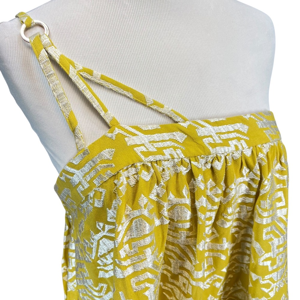 Floreat Anthropologie Yellow Metallic Asymmetrical Ring Strap Tank Top‎ Large